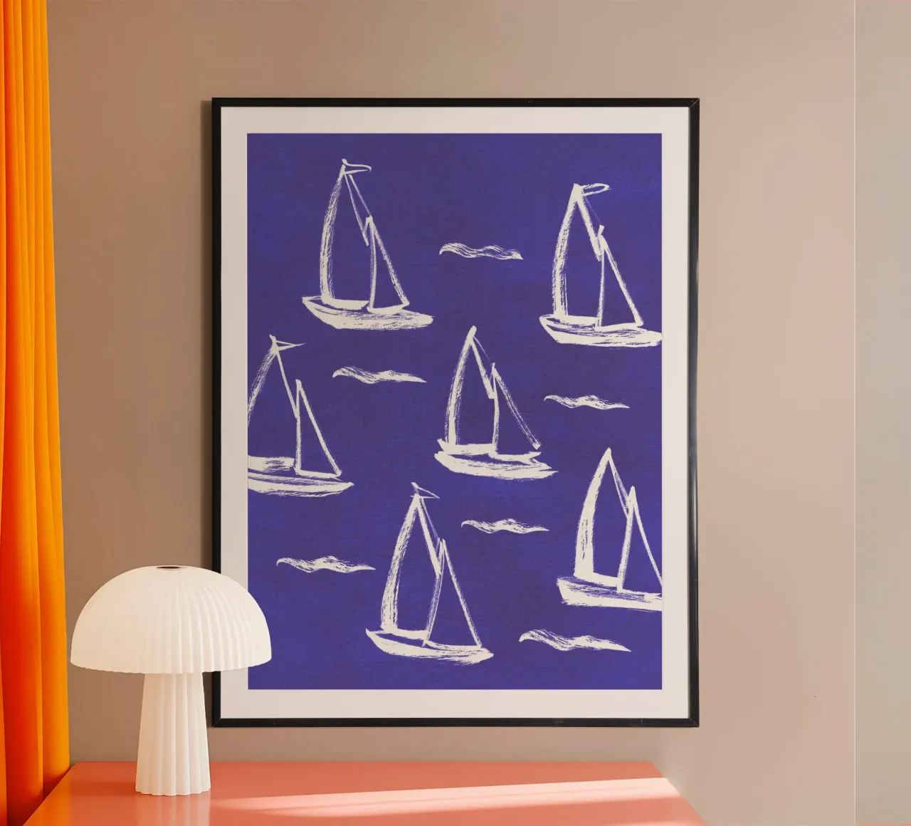 Sailboat Pattern - Navy poster with plastic frame by intemporalis
