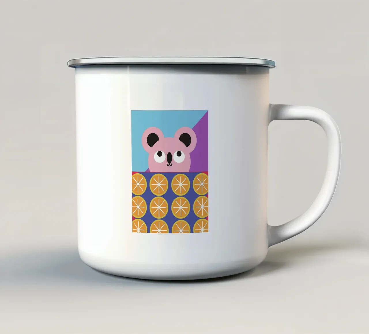 Koala e frutta arancione tazza in smalto da LOOK DIFFERENT