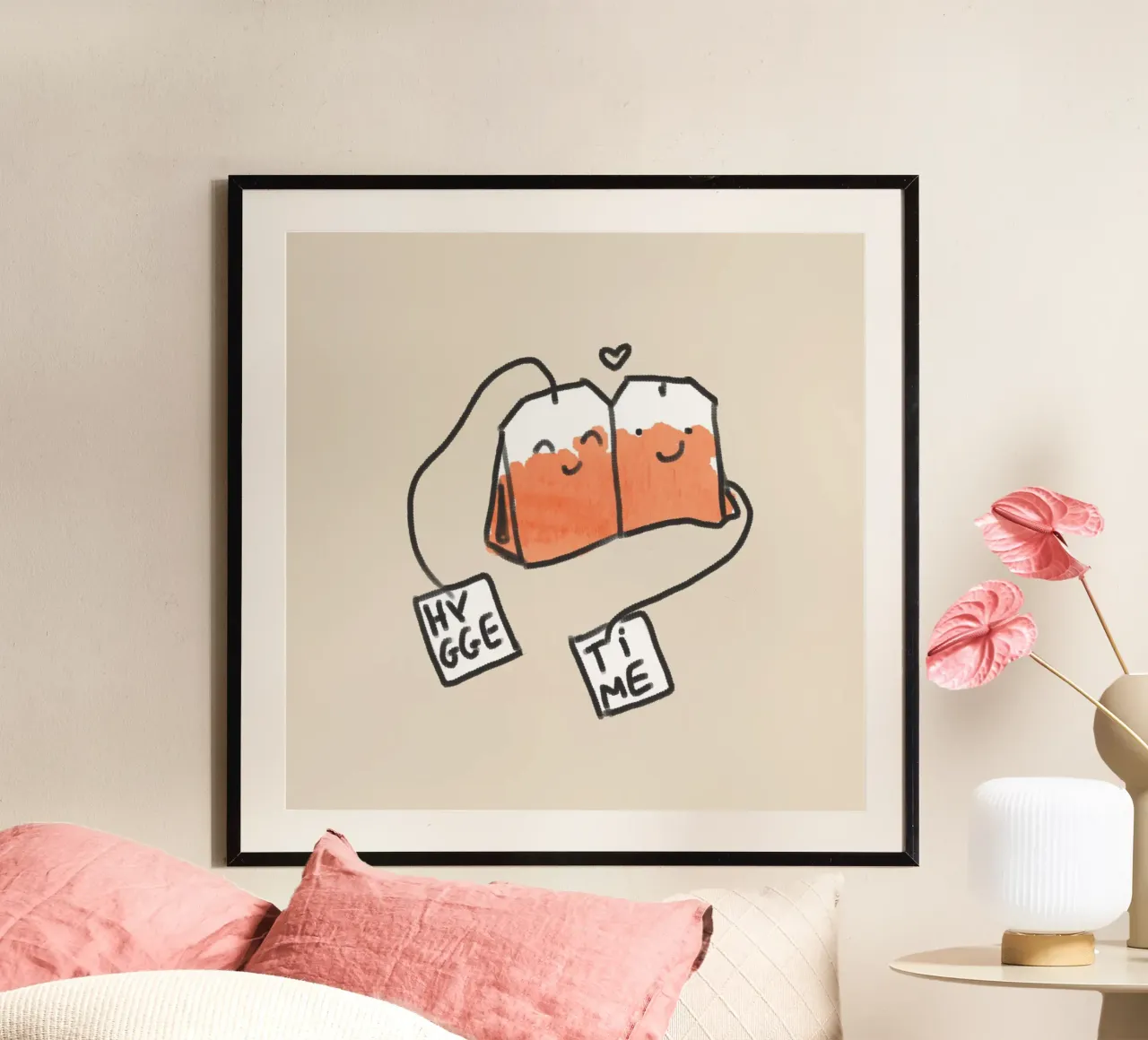 Ora del tè poster con telaio in legno da Julia Reyelt