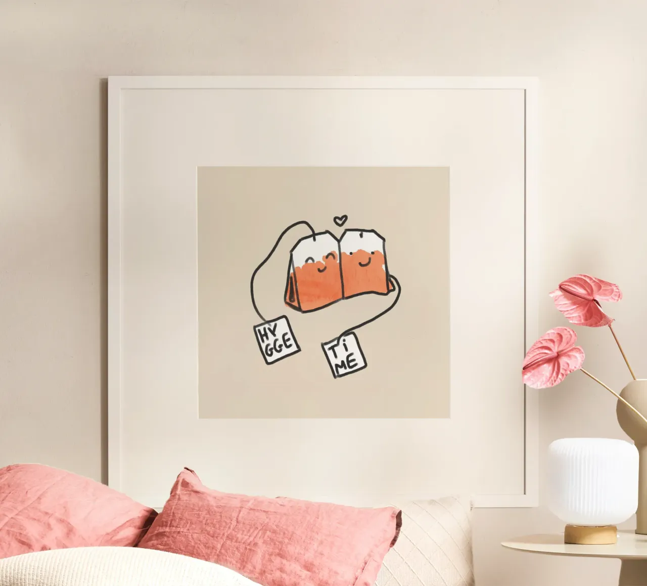Ora del tè poster con telaio in legno da Julia Reyelt