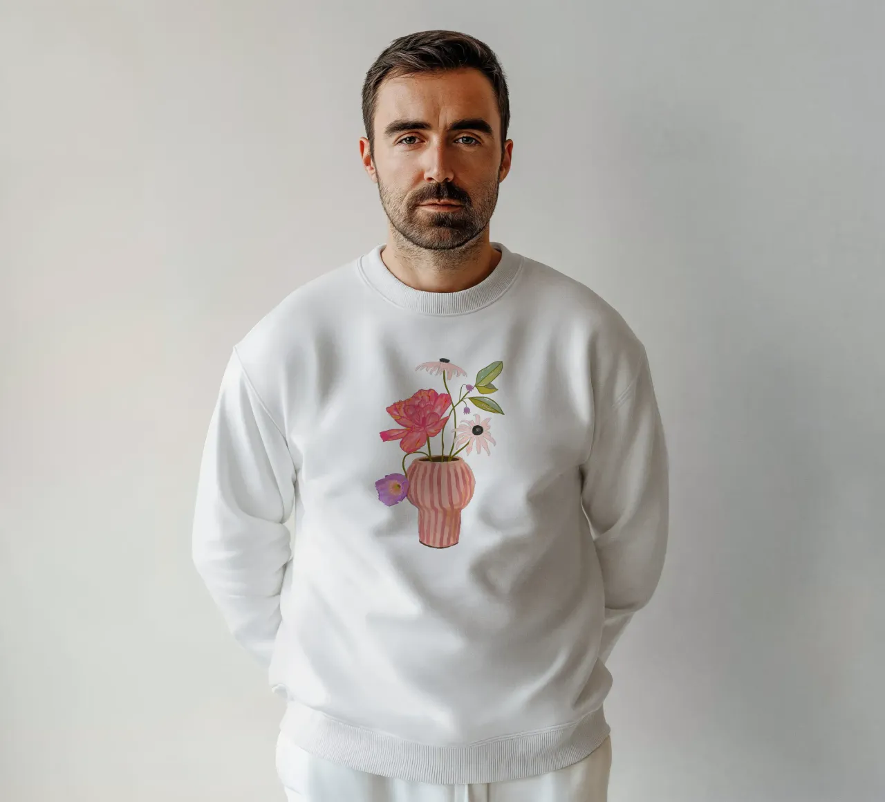Flowers in striped vase sweatshirt by Illustration Raissa Oltmanns