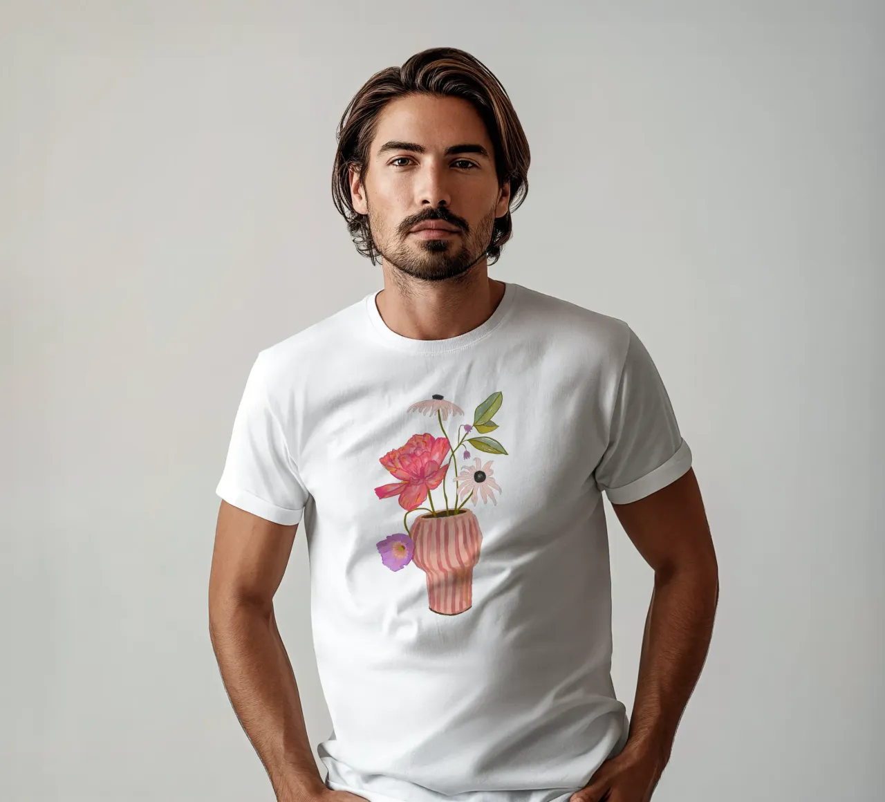 Fiori in vaso a righe t-shirt da Illustration Raissa Oltmanns