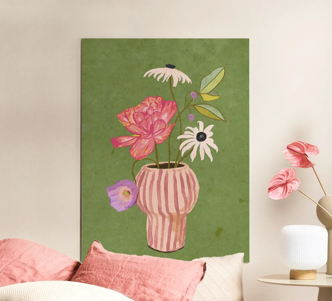Fiori in vaso a righe carta hahnemühle da Illustration Raissa Oltmanns