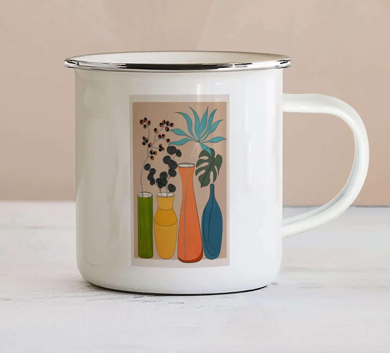 Modern Minimalist Abstract Vases 1 emaille mok van Nadjaa