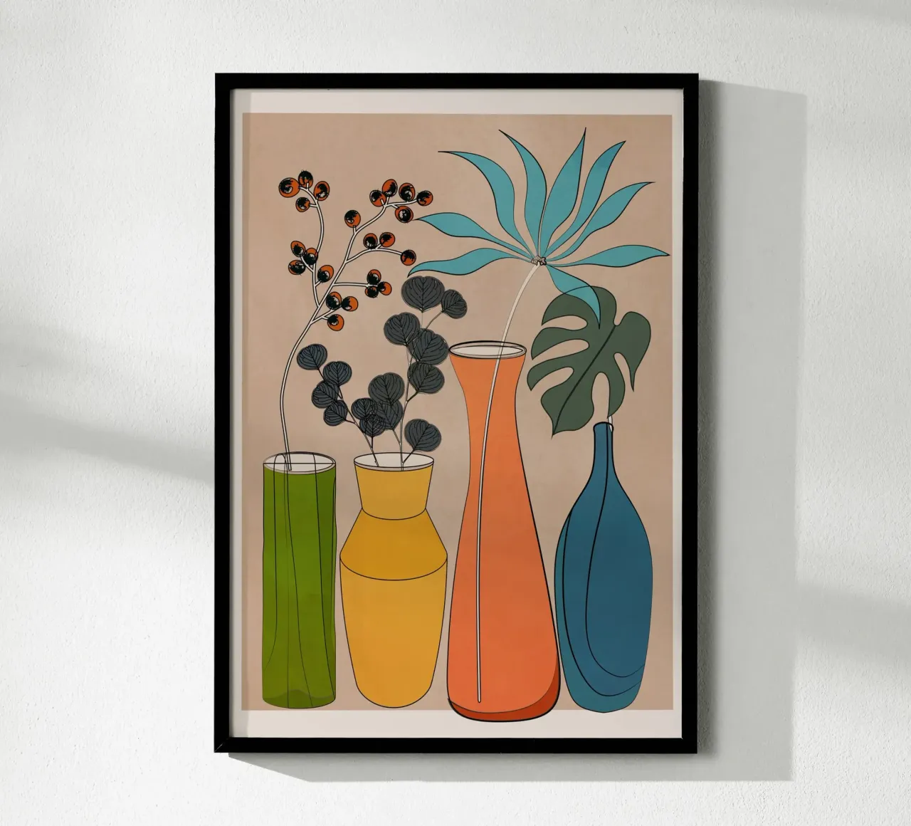 Modern Minimalist Abstract Vases 1 poster con telaio in legno da Nadjaa