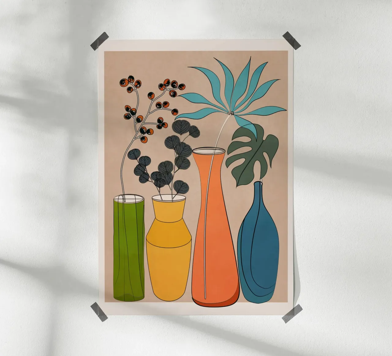 Modern Minimalist Abstract Vases 1 poster con telaio in legno da Nadjaa