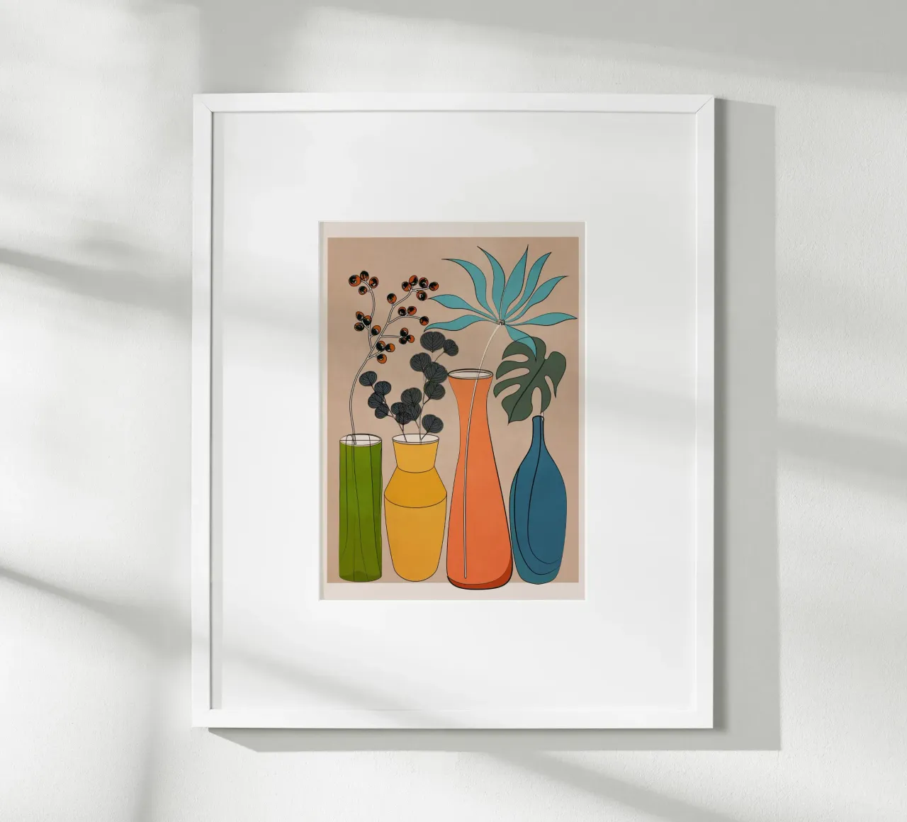 Modern Minimalist Abstract Vases 1 poster con telaio in legno da Nadjaa