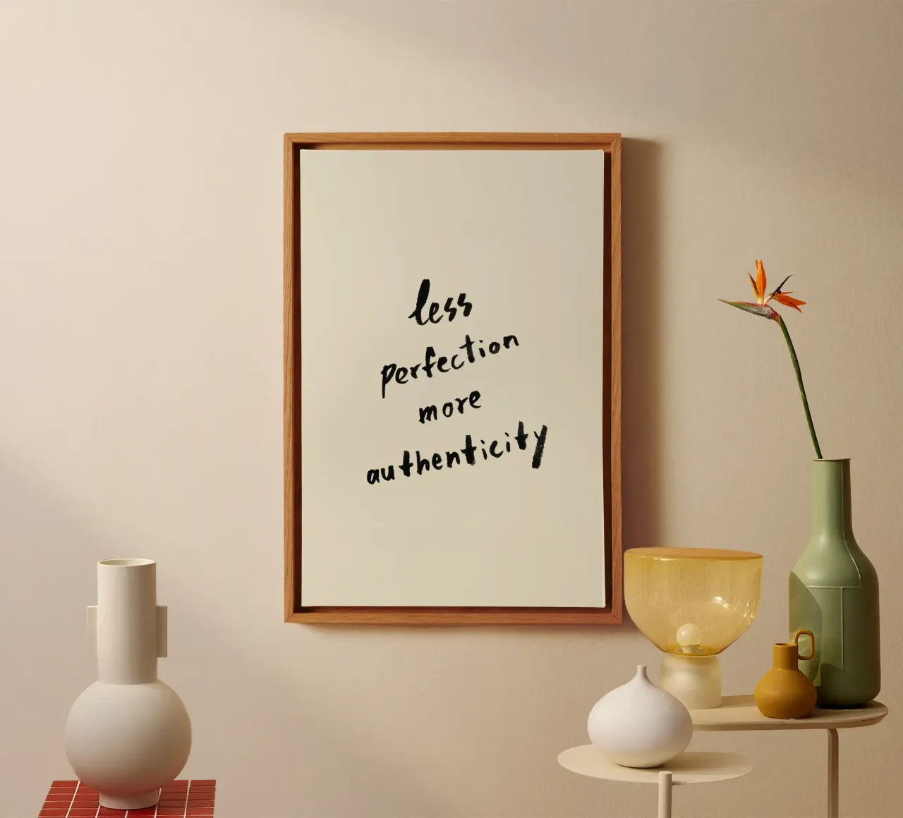 Less Perfection More Authenticity canvas with Floater frame by intemporalis