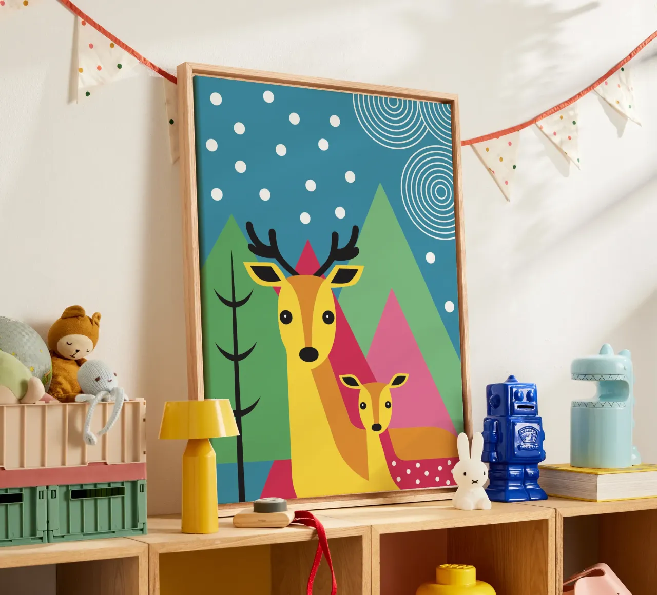 Zwei Hirsche Leinwand mit Schattenfugenrahmen von LOOK DIFFERENT