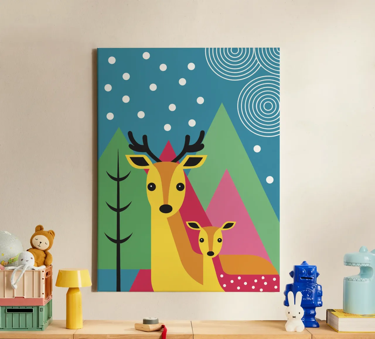 Zwei Hirsche Leinwand mit Schattenfugenrahmen von LOOK DIFFERENT