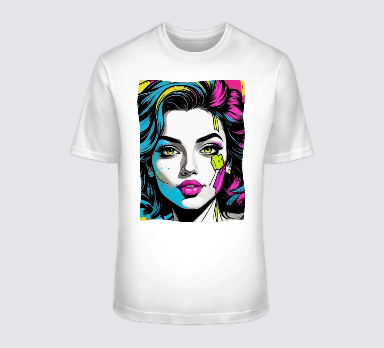 woman's portrait with bold colors and dynamic splashes t-shirt by DesignDoodle