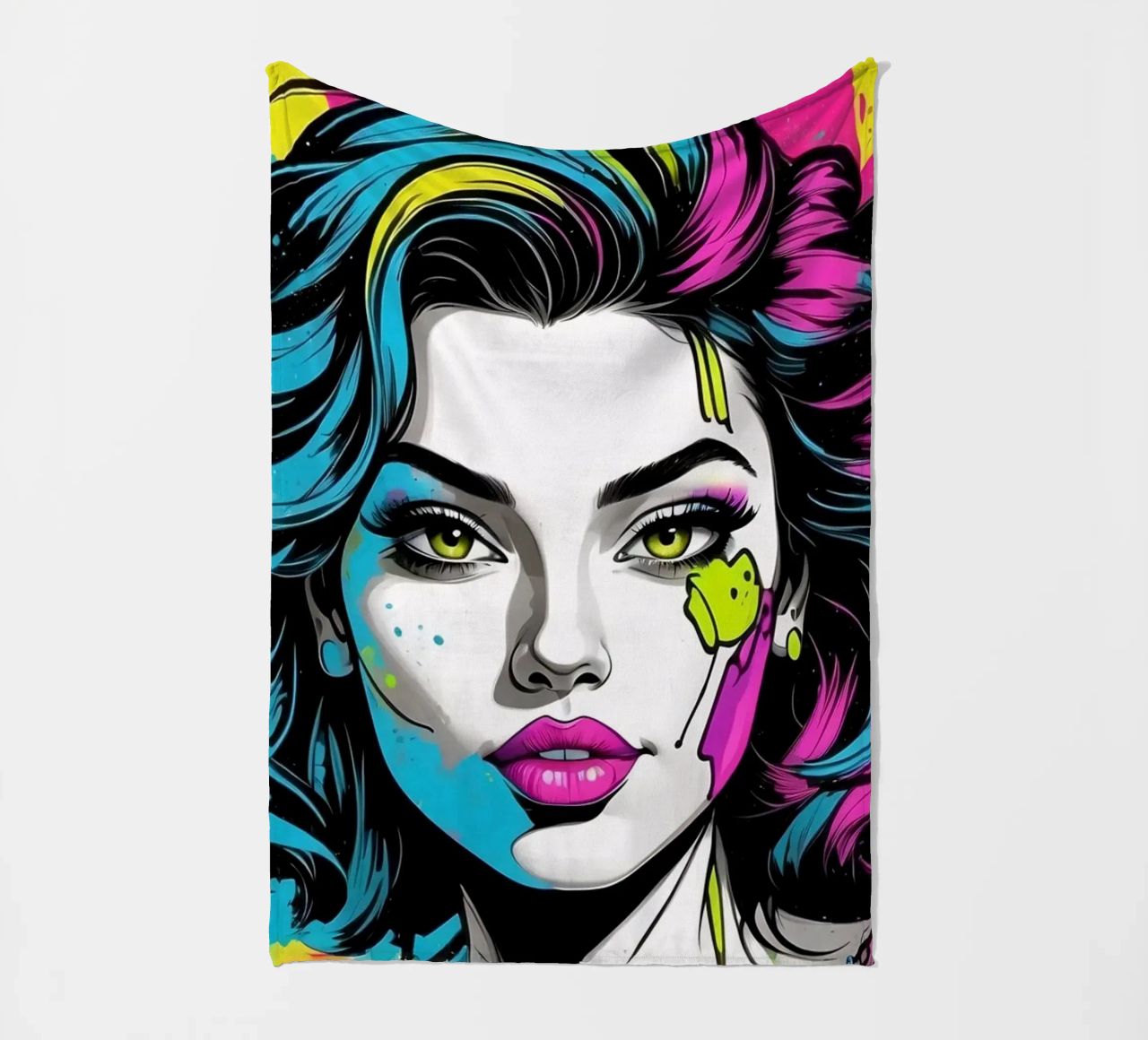 woman's portrait with bold colors and dynamic splashes fleece blanket by DesignDoodle