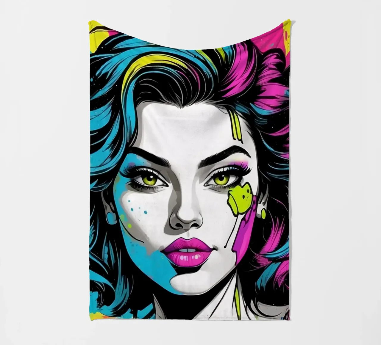 Portrait de femme avec des couleurs vives et des éclaboussures dynamiques plaid polaire de DesignDoodle