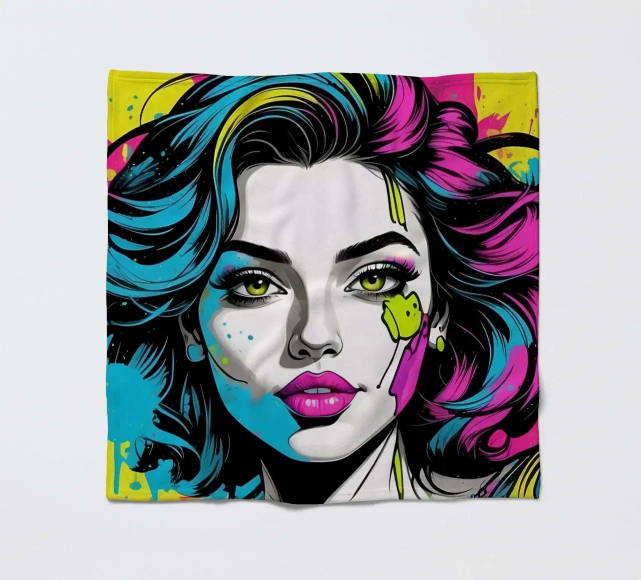 Portrait de femme avec des couleurs vives et des éclaboussures dynamiques plaid polaire de DesignDoodle