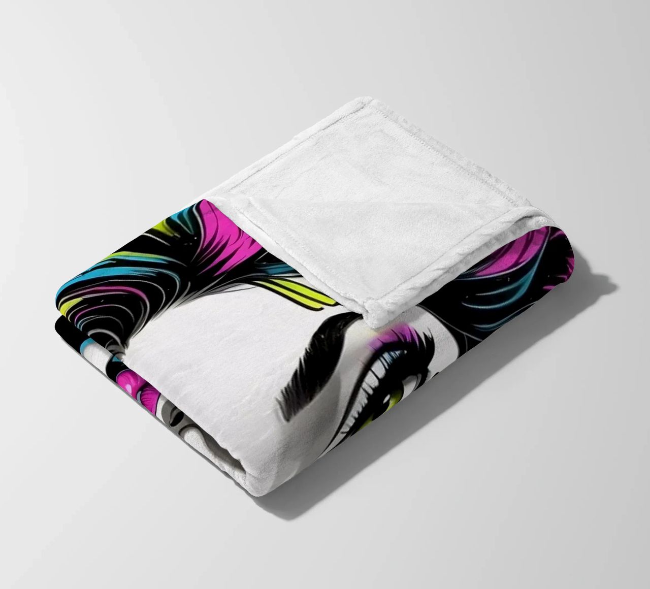 woman's portrait with bold colors and dynamic splashes fleece blanket by DesignDoodle