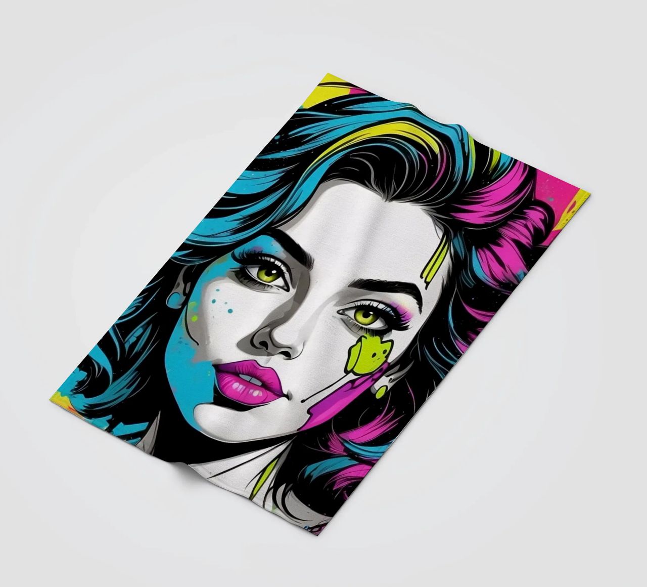 woman's portrait with bold colors and dynamic splashes fleece blanket by DesignDoodle