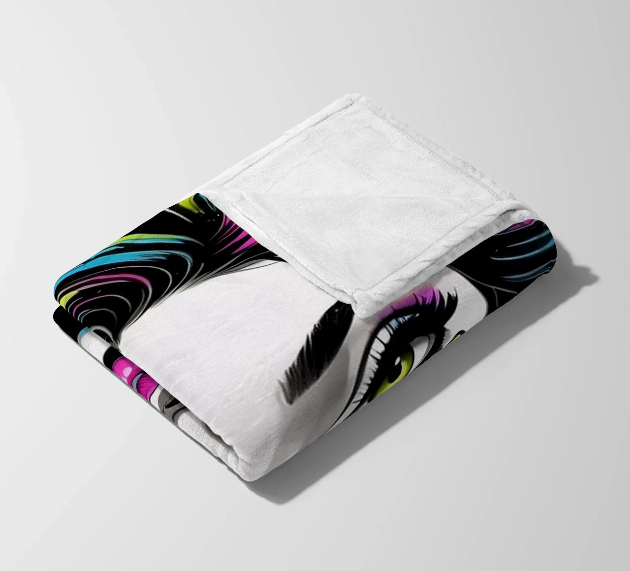 woman's portrait with bold colors and dynamic splashes fleece blanket by DesignDoodle