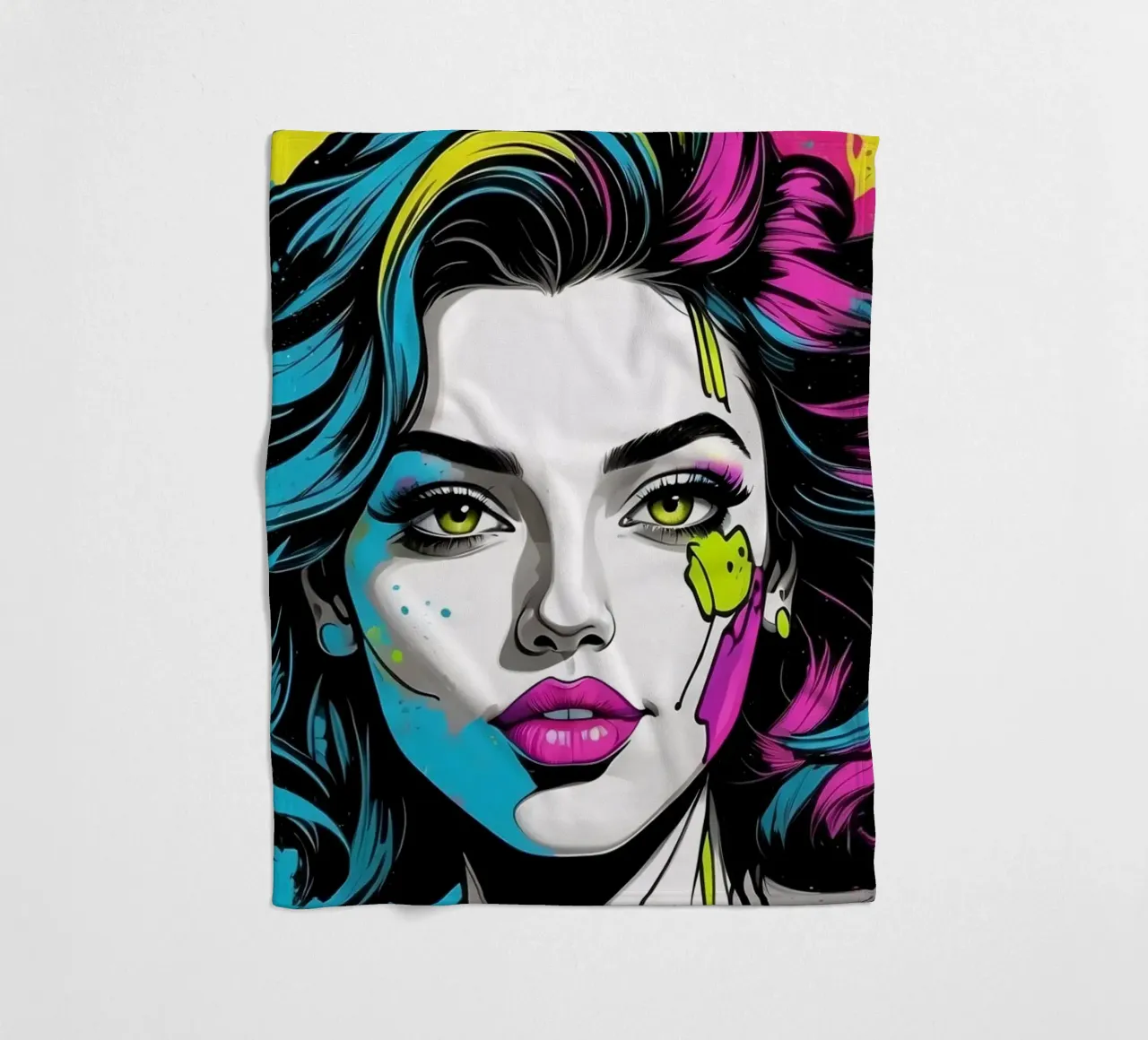 Portrait de femme avec des couleurs vives et des éclaboussures dynamiques plaid polaire de DesignDoodle