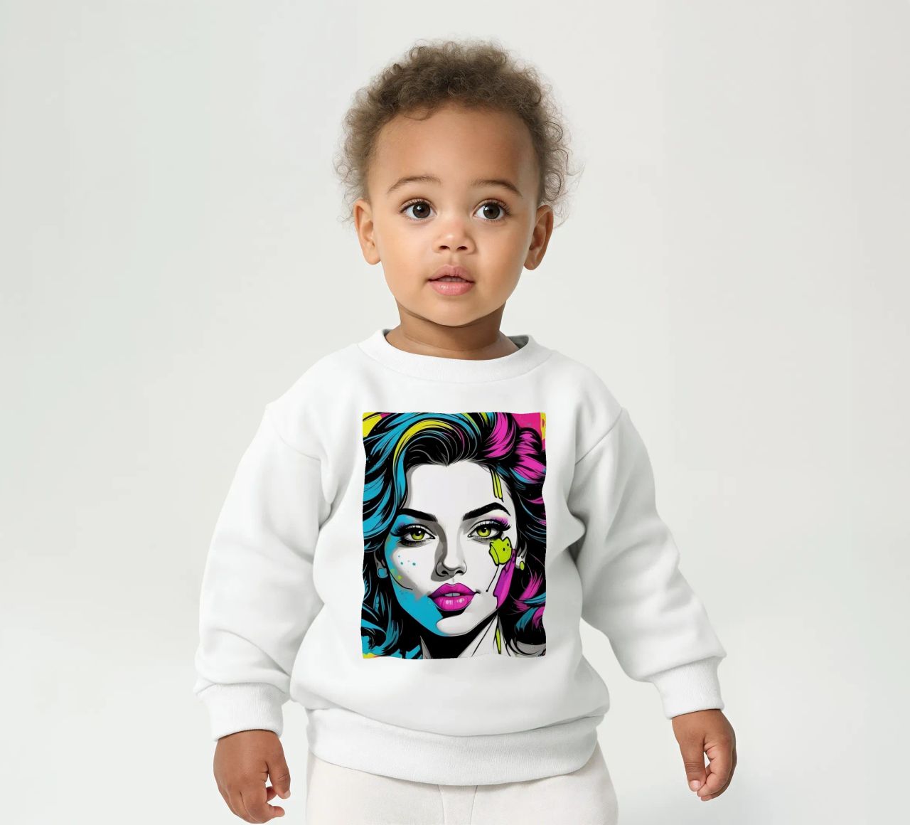 woman's portrait with bold colors and dynamic splashes baby sweatshirt by DesignDoodle