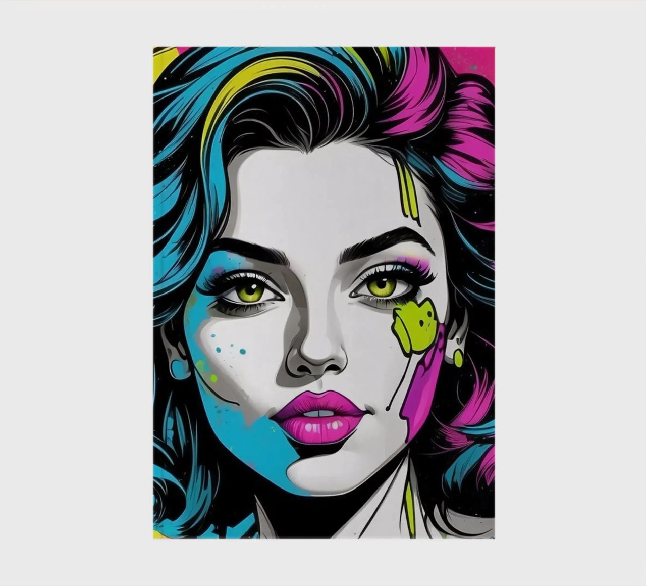 woman's portrait with bold colors and dynamic splashes notebook by DesignDoodle