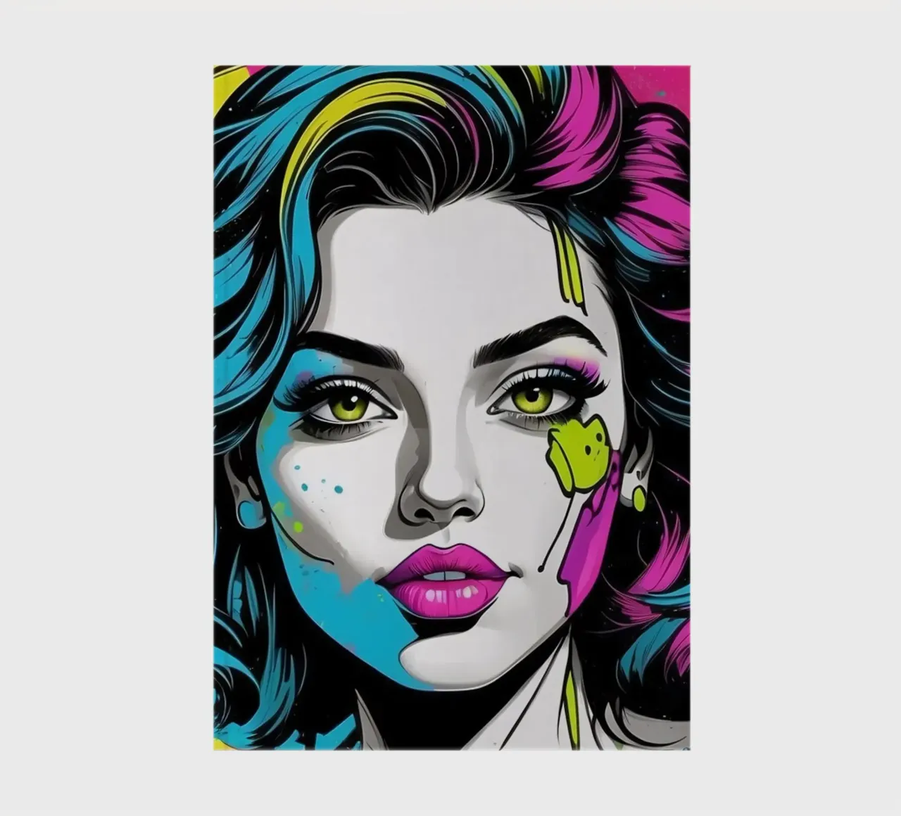 woman's portrait with bold colors and dynamic splashes notebook by DesignDoodle