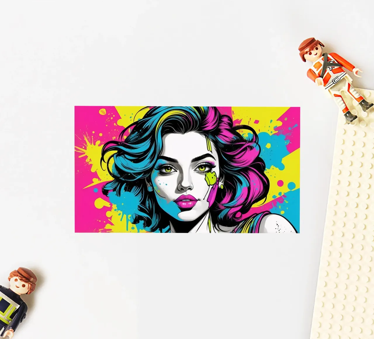 woman's portrait with bold colors and dynamic splashes sticker by DesignDoodle