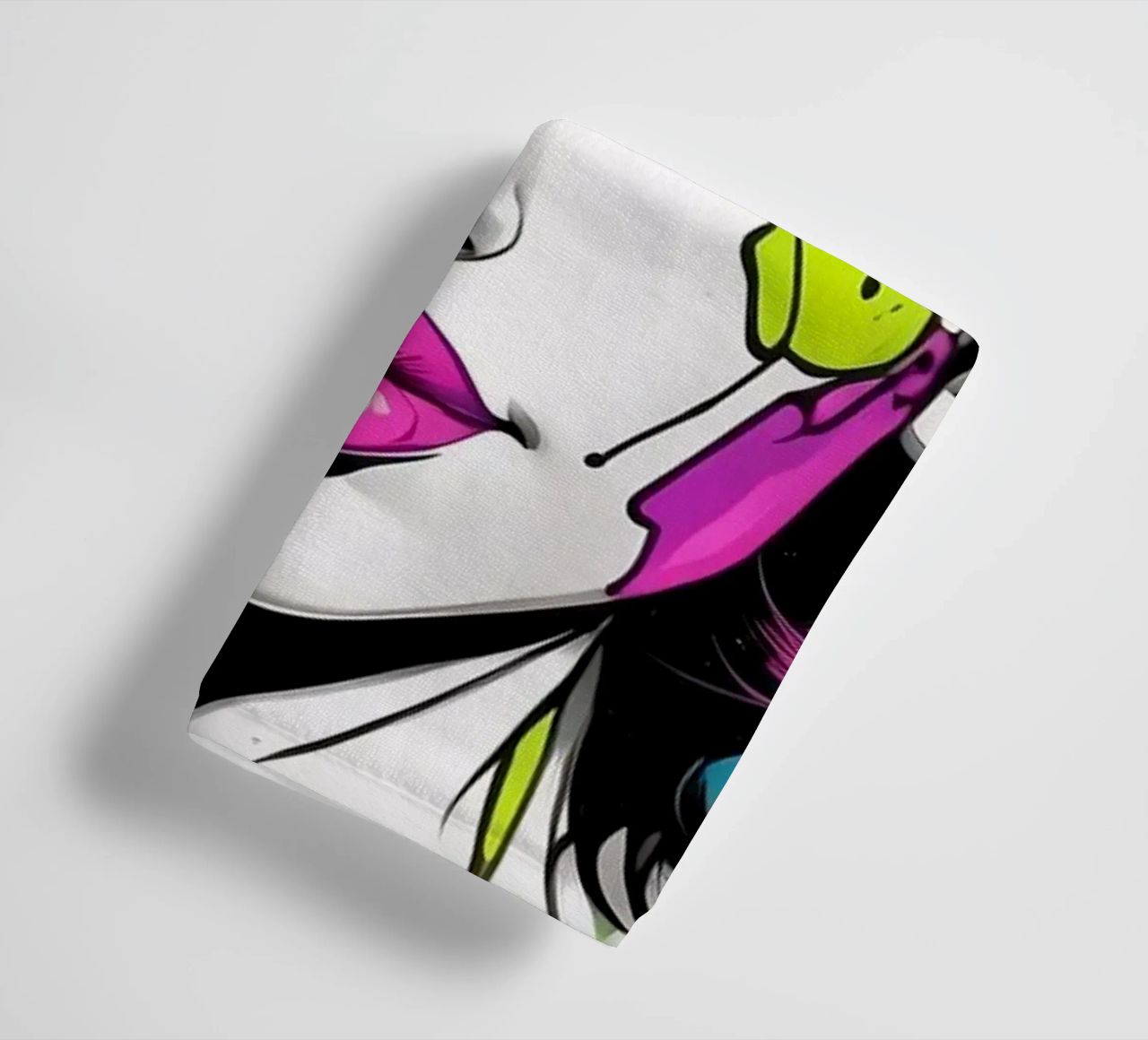 woman's portrait with bold colors and dynamic splashes towel by DesignDoodle