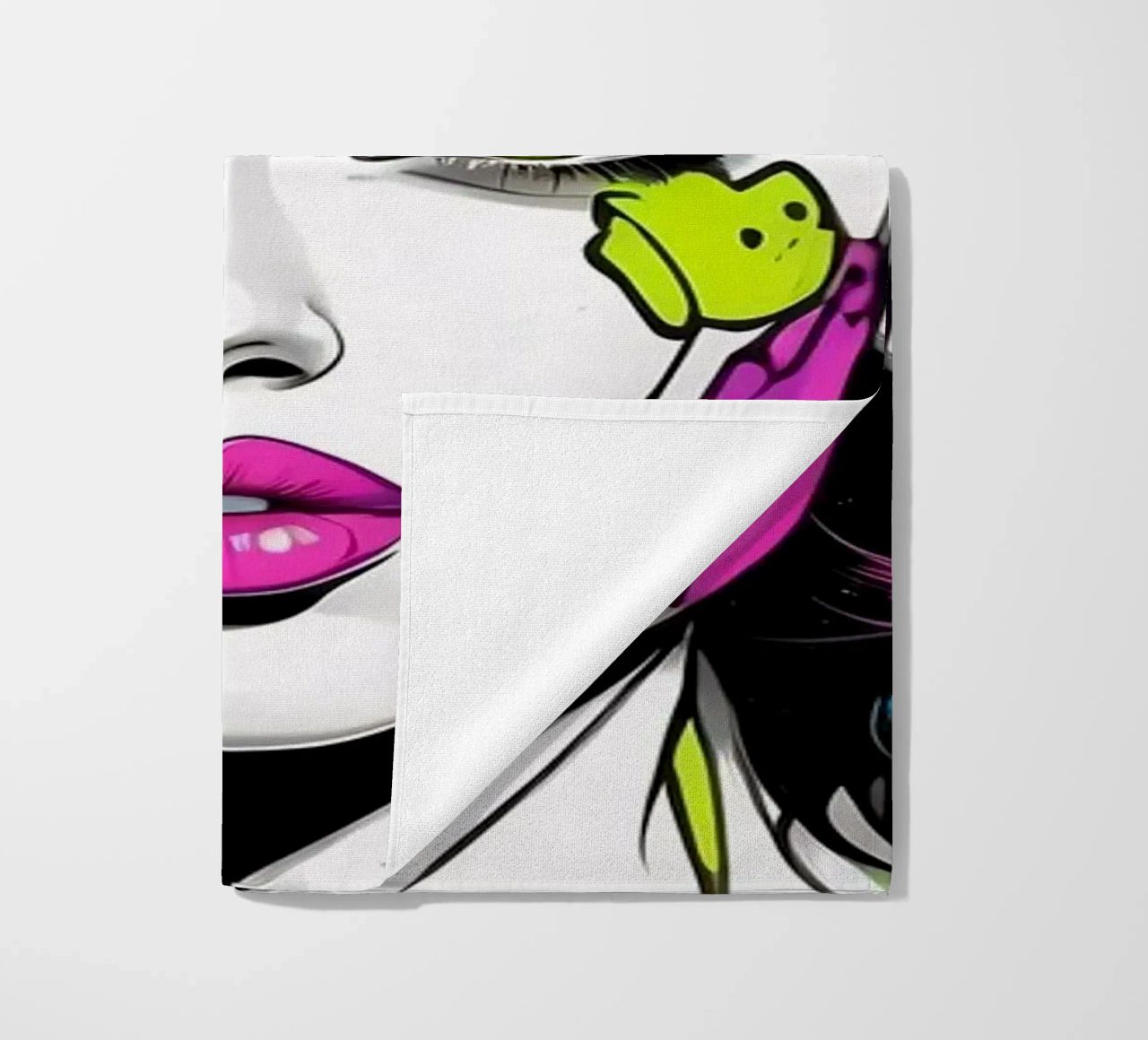 woman's portrait with bold colors and dynamic splashes beach towel by DesignDoodle