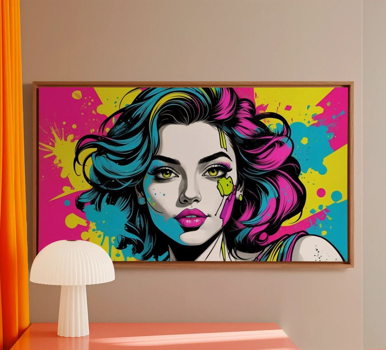woman's portrait with bold colors and dynamic splashes canvas by DesignDoodle