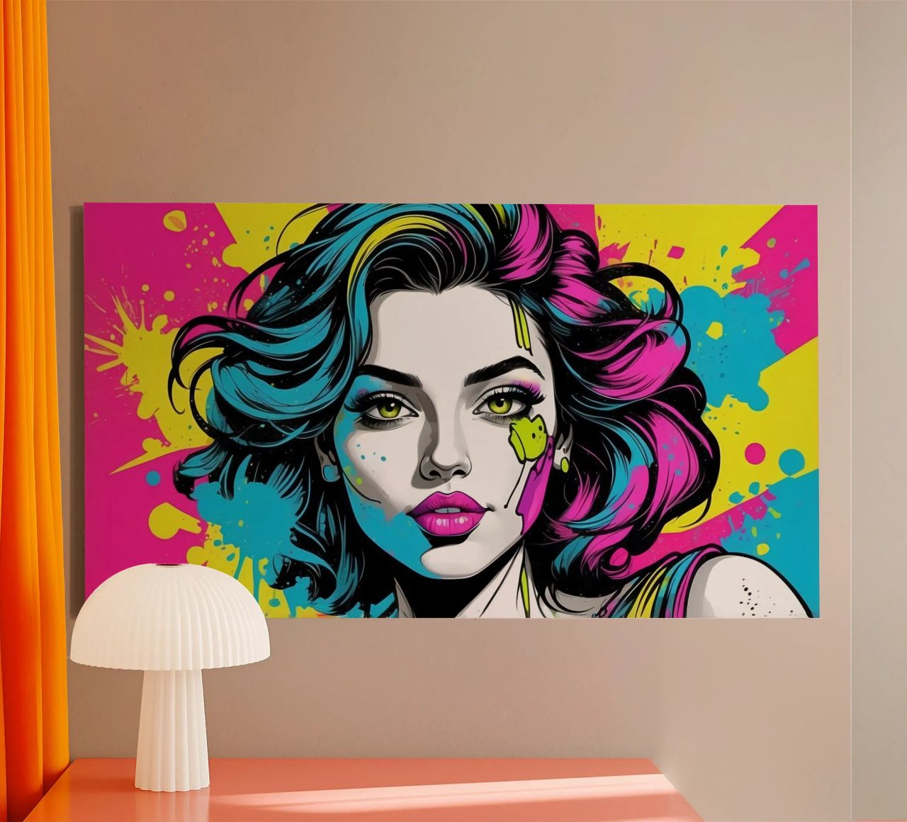 woman's portrait with bold colors and dynamic splashes canvas by DesignDoodle