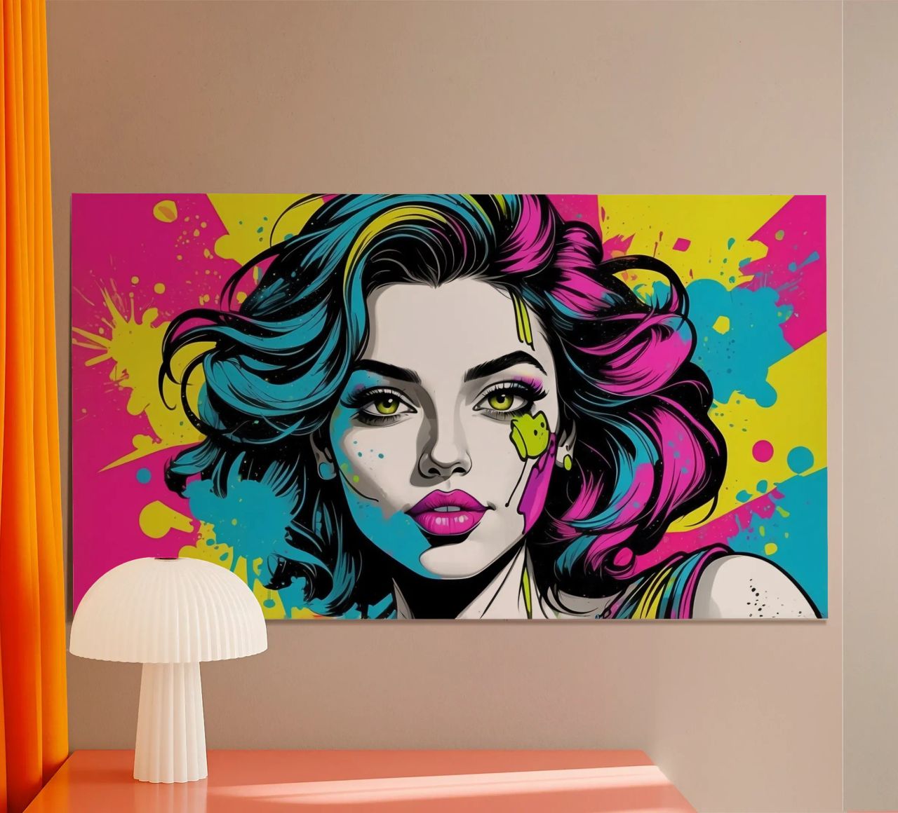 woman's portrait with bold colors and dynamic splashes poster by DesignDoodle