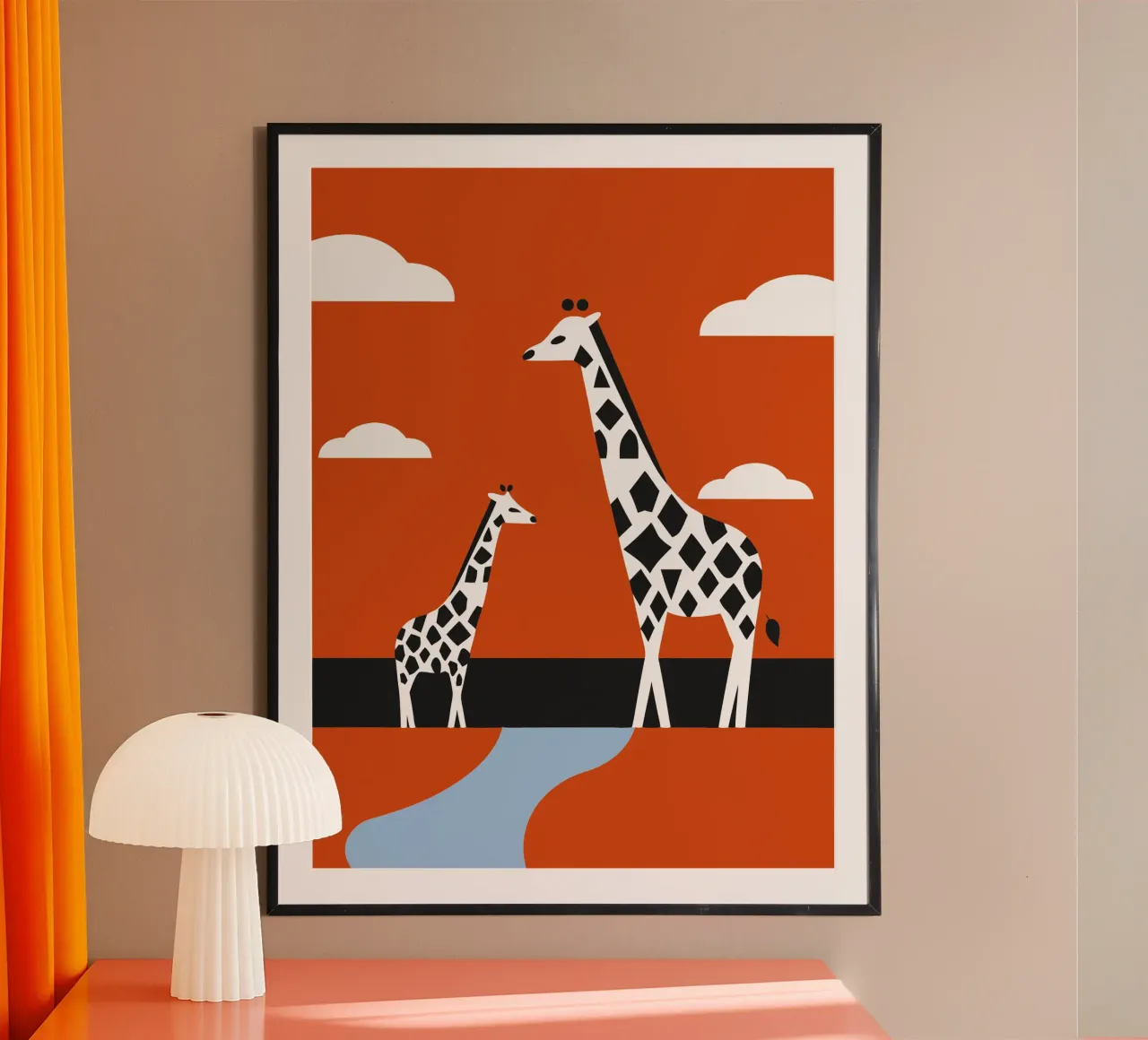 Two Giraffes poster con telaio in legno da LOOK DIFFERENT