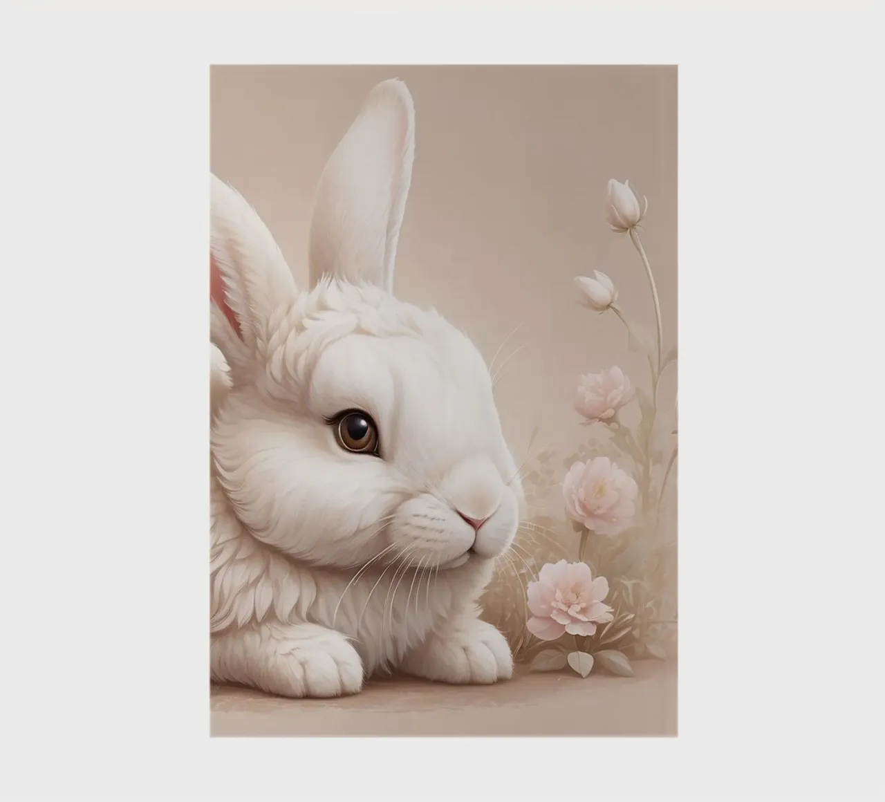 Lapin blanc pelucheux se reposant parmi des fleurs délicates soft art carnet de notes de DesignDoodle