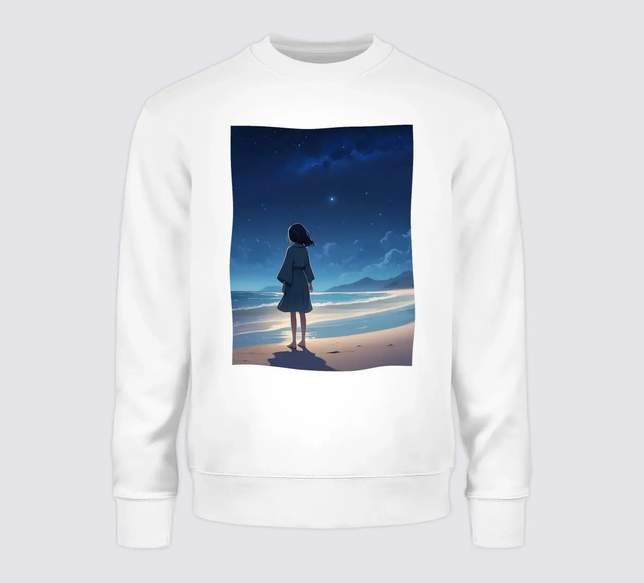 Une jeune fille regarde le ciel étoilé depuis une plage de sable. sweat de DesignDoodle