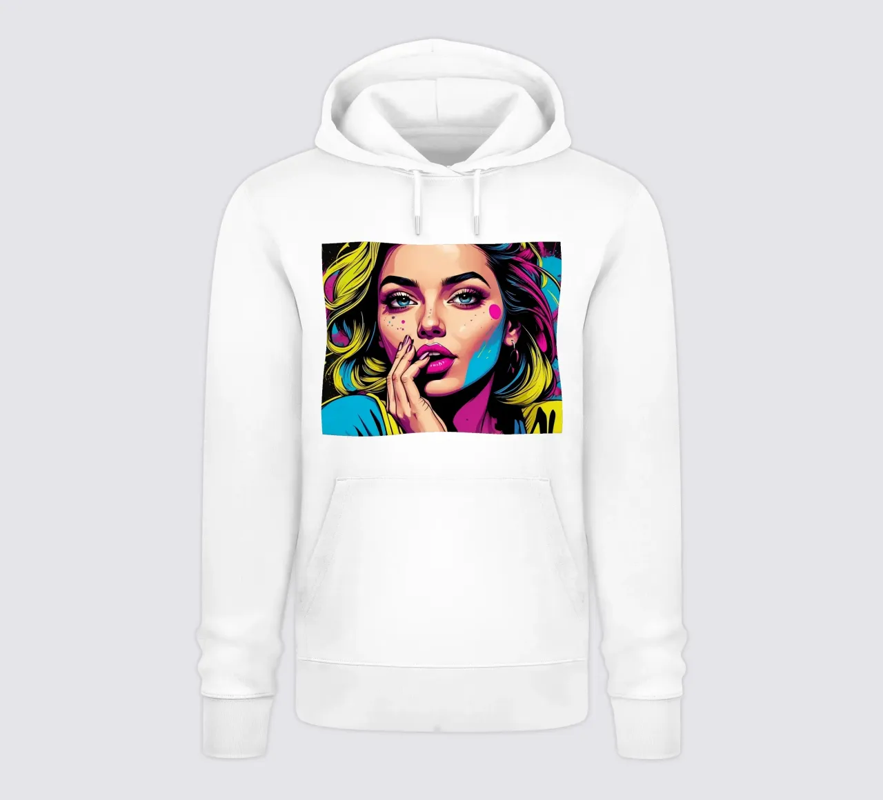 donna che sfoggia un vivace stile pop art con colori di grande effetto felpa con cappuccio da DesignDoodle
