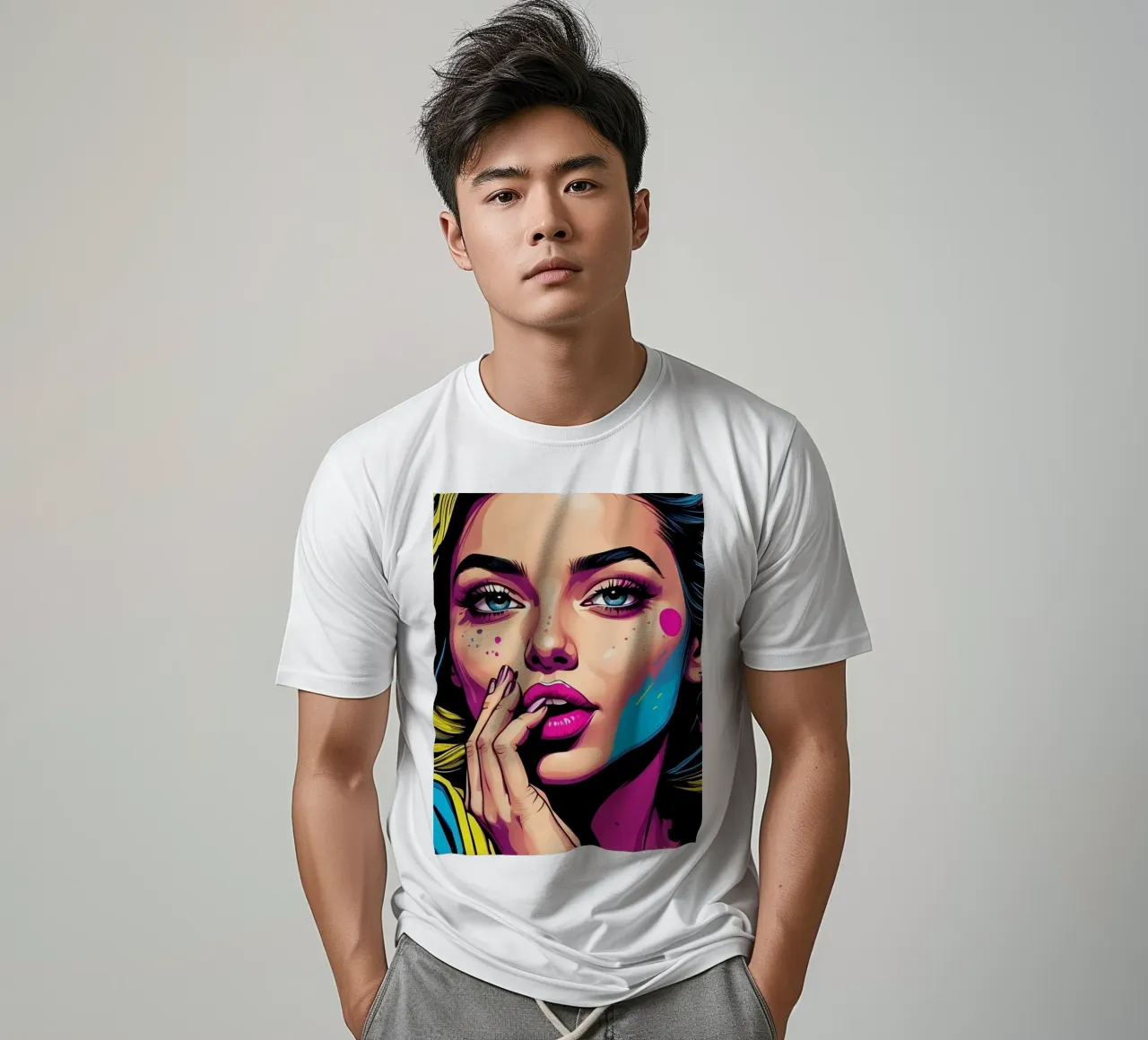 donna che sfoggia un vivace stile pop art con colori di grande effetto t-shirt da DesignDoodle
