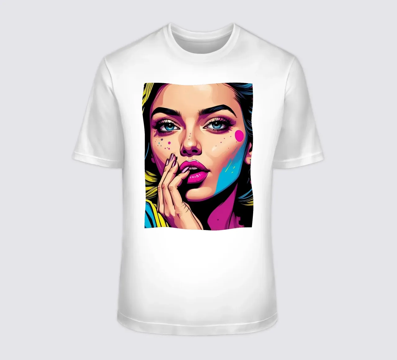 donna che sfoggia un vivace stile pop art con colori di grande effetto t-shirt da DesignDoodle