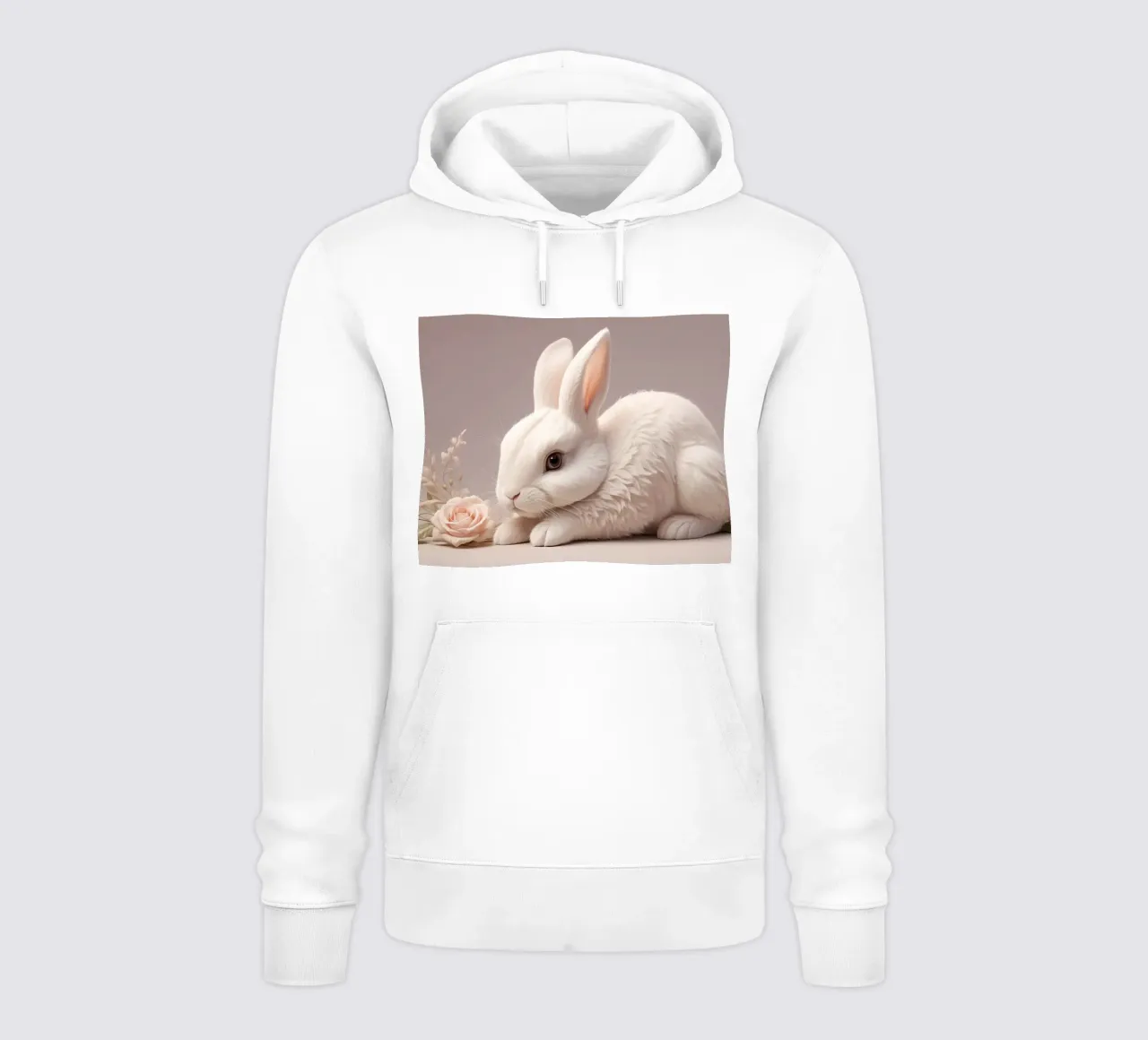 Conejo blanco descansando entre suaves flores rosas sudadera con capucha de DesignDoodle