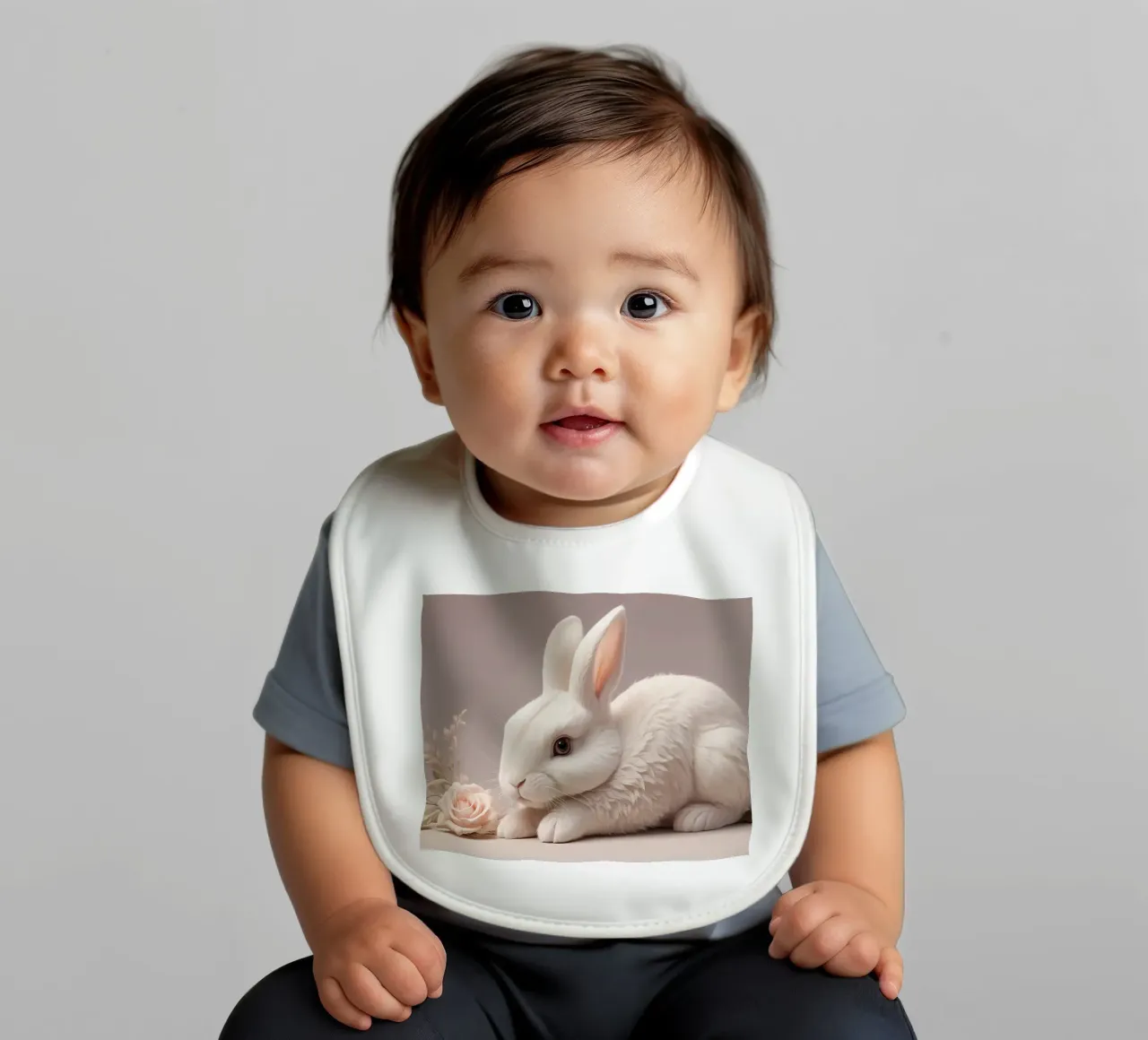 Lapin blanc se reposant parmi des fleurs roses bavoir de DesignDoodle