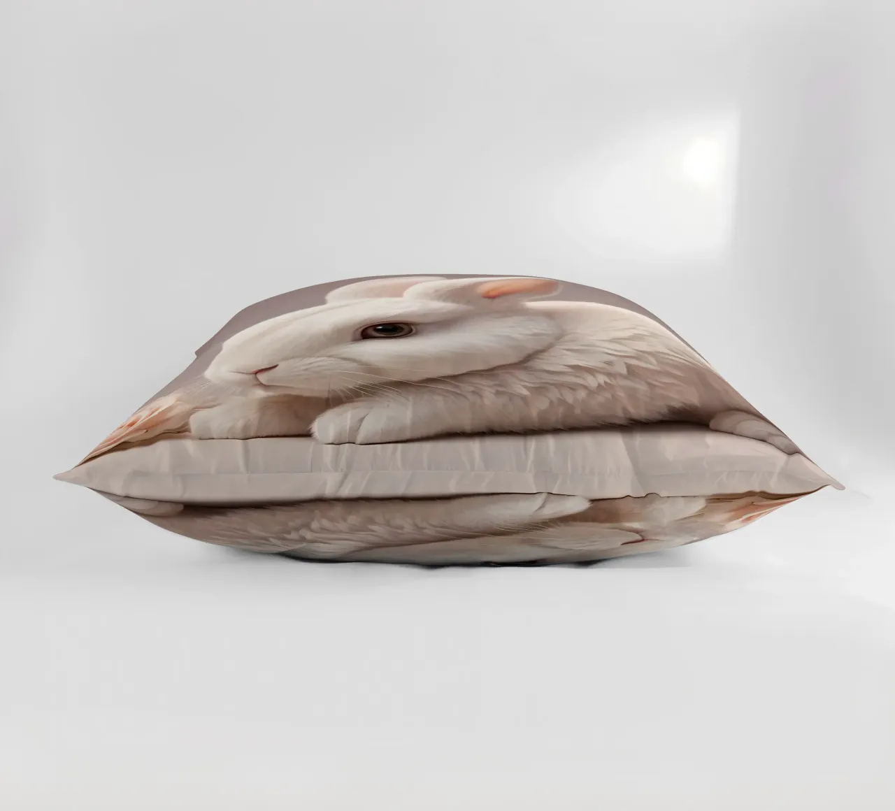 White rabbit resting among soft pink flowers decorative cushion by DesignDoodle