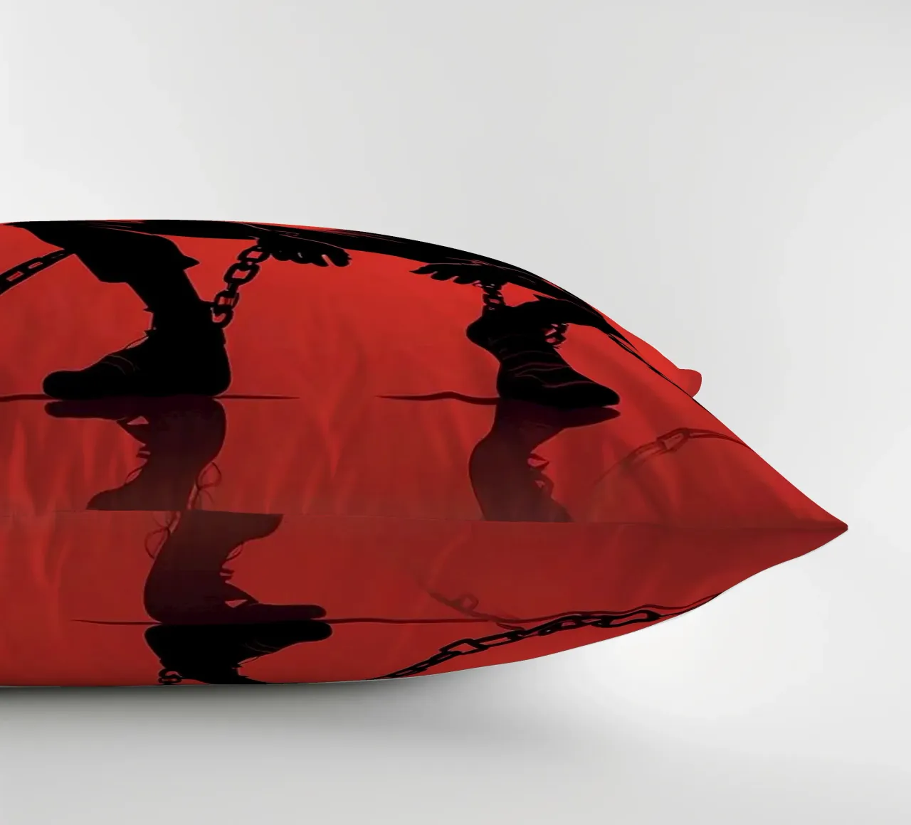 Rappresentazione artistica di un uomo in catene su sfondo rosso cuscino da DesignDoodle