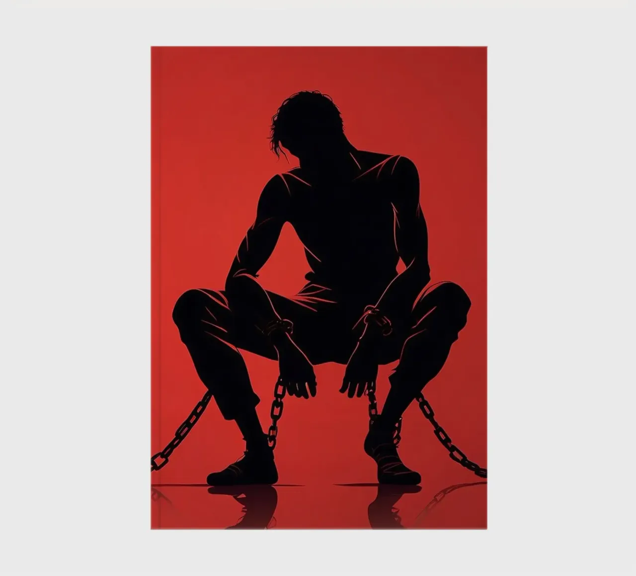 Artistic representation of guy in chains on red backdrop notebook by DesignDoodle
