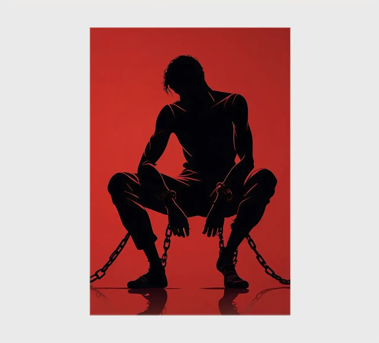 Artistic representation of guy in chains on red backdrop notebook by DesignDoodle