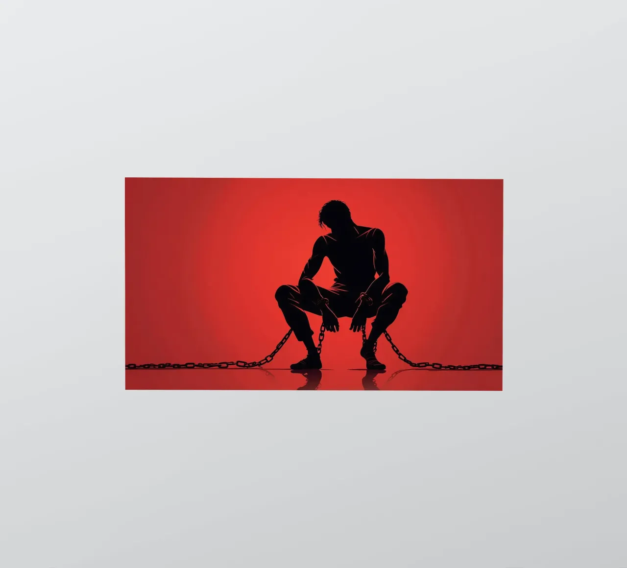 Artistic representation of guy in chains on red backdrop sticker by DesignDoodle
