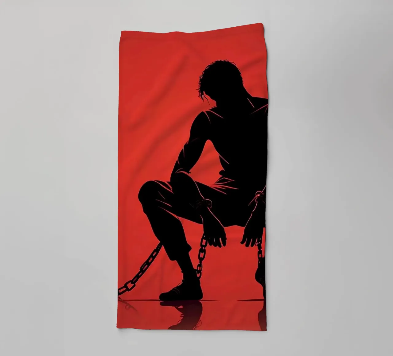 Artistic representation of guy in chains on red backdrop towel by DesignDoodle
