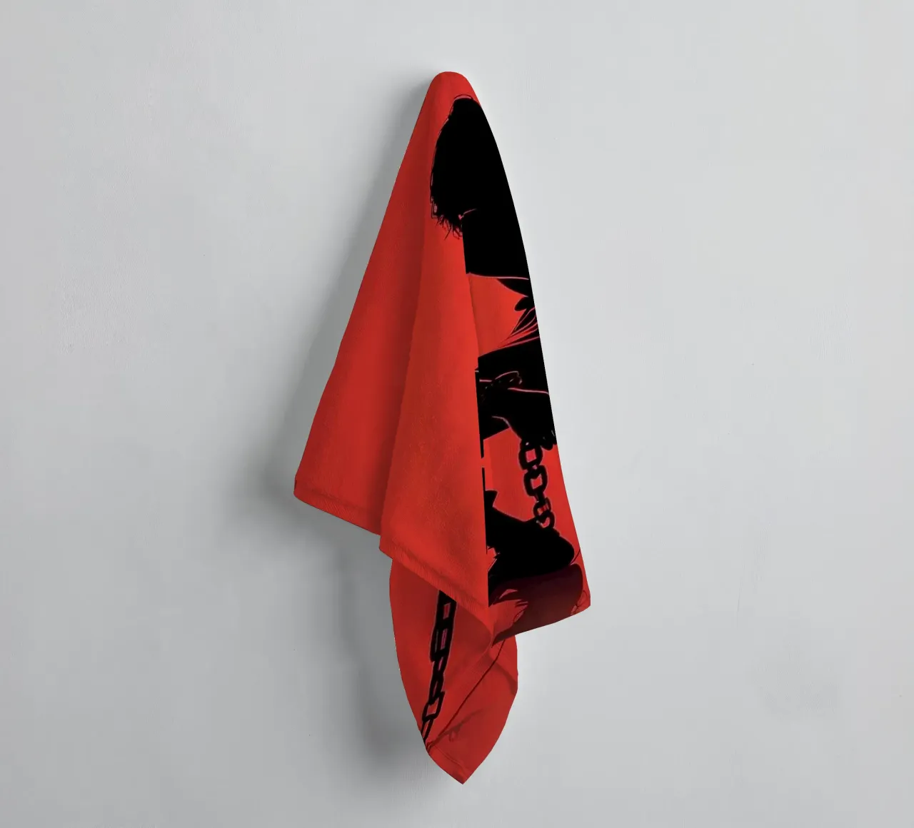 Artistic representation of guy in chains on red backdrop towel by DesignDoodle