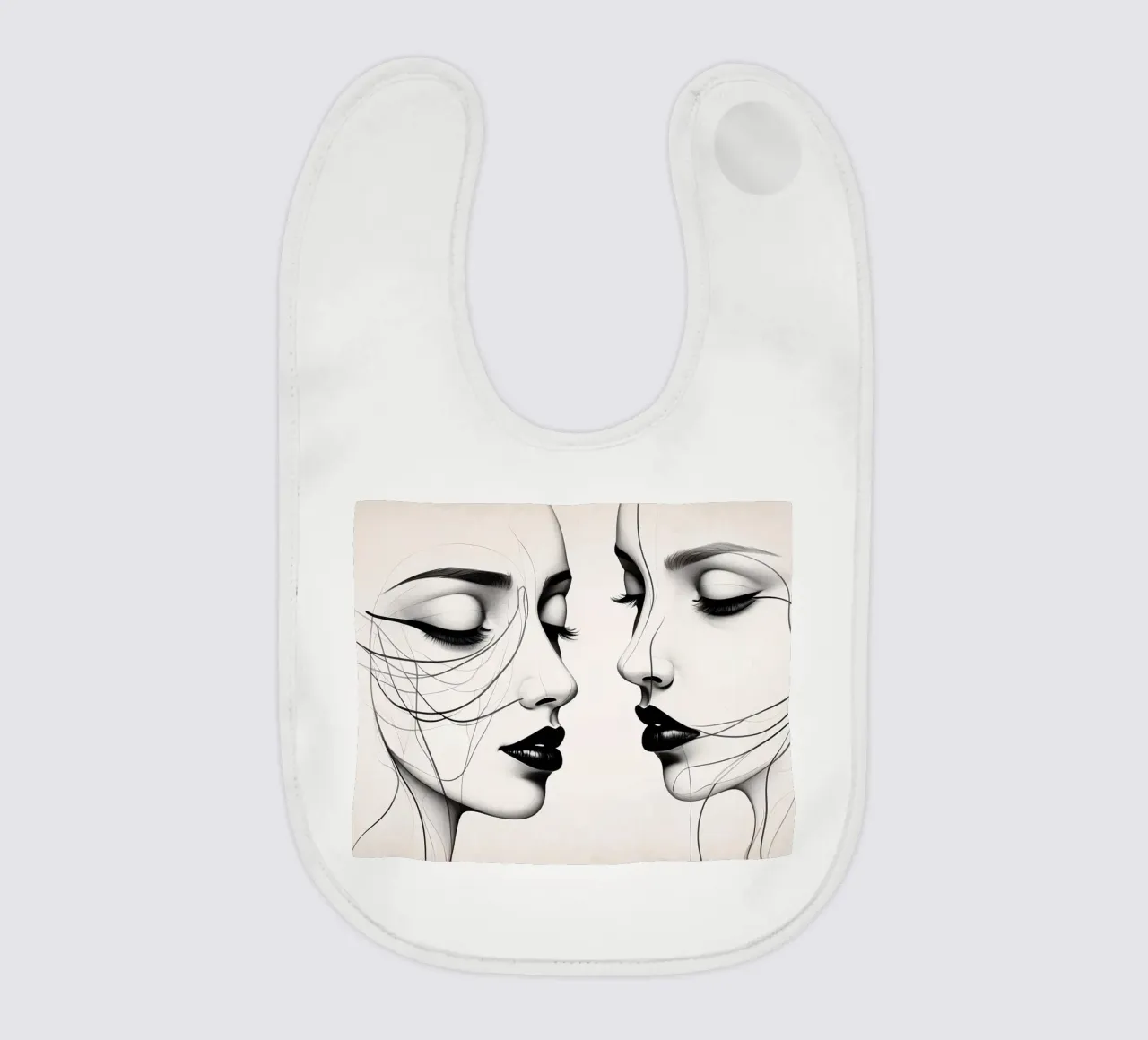 Due eleganti volti di profilo che mostrano un'intricata line art. bavaglino da DesignDoodle
