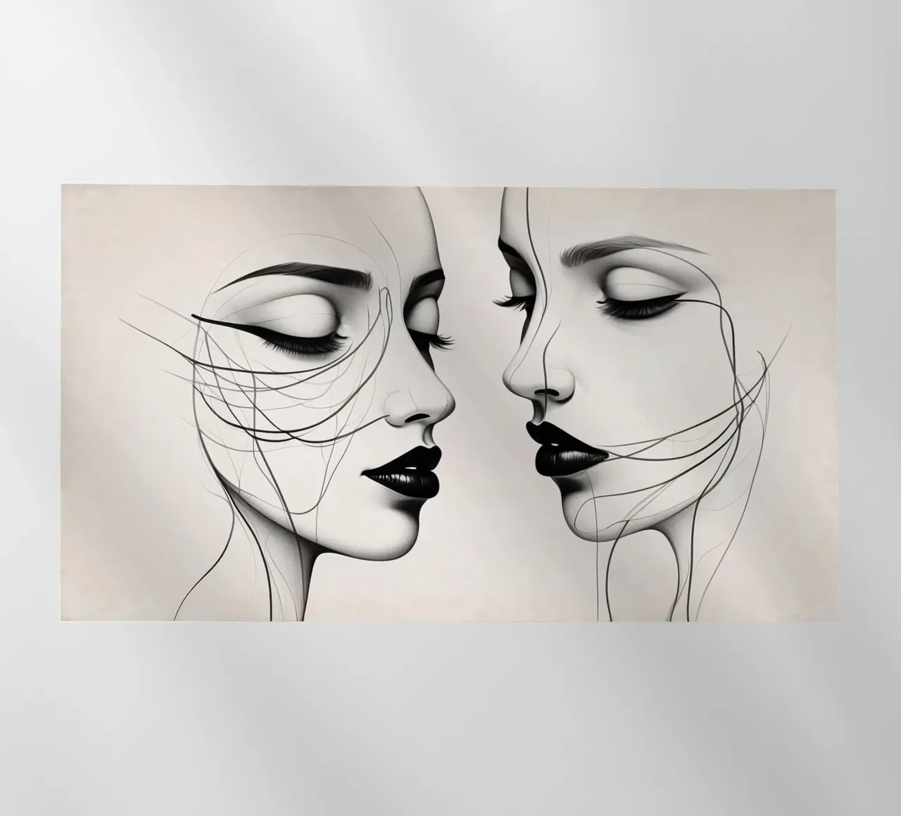 Due eleganti volti di profilo che mostrano un'intricata line art. pellicola backlit da DesignDoodle