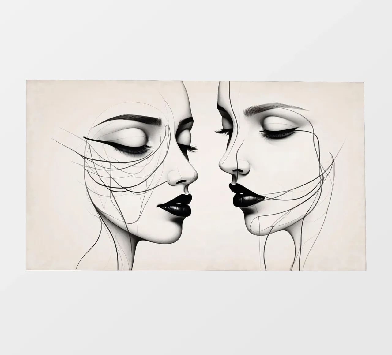 Due eleganti volti di profilo che mostrano un'intricata line art. pellicola backlit da DesignDoodle