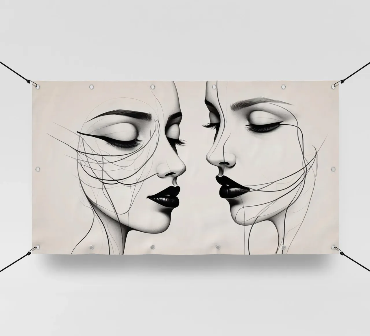 Due eleganti volti di profilo che mostrano un'intricata line art. telo in pvc da DesignDoodle